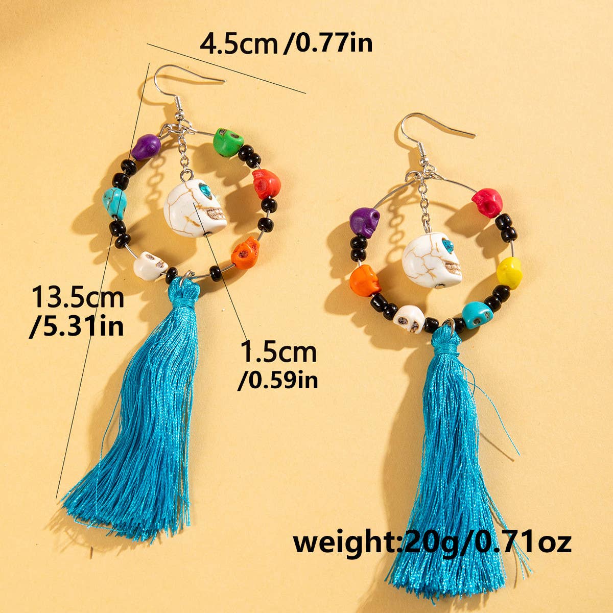 HALLOWEEN SKULL TASSEL RICE BEAD EARRINGS