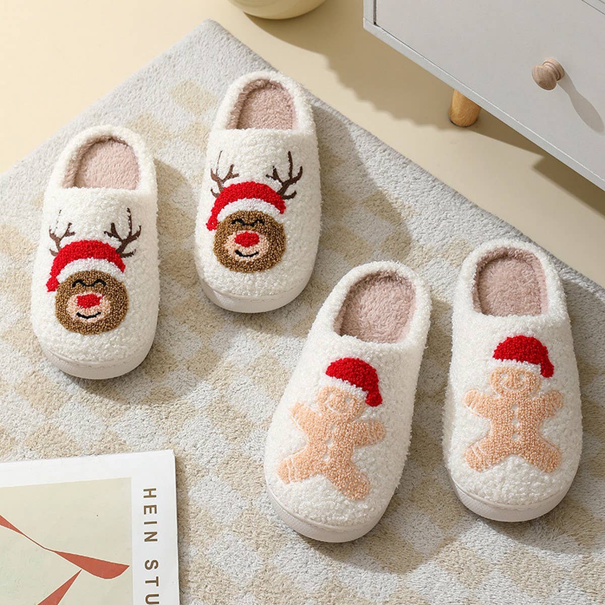 DEER PATTERNED CHRISTMA SANTA CLAUS INDOOR SLIPPER