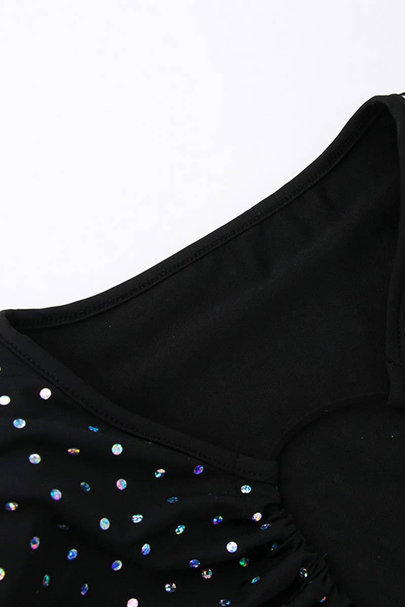 CWDMD4247_DIAMOND GLITTER HOLLOW LONG SLEEVE DRESS