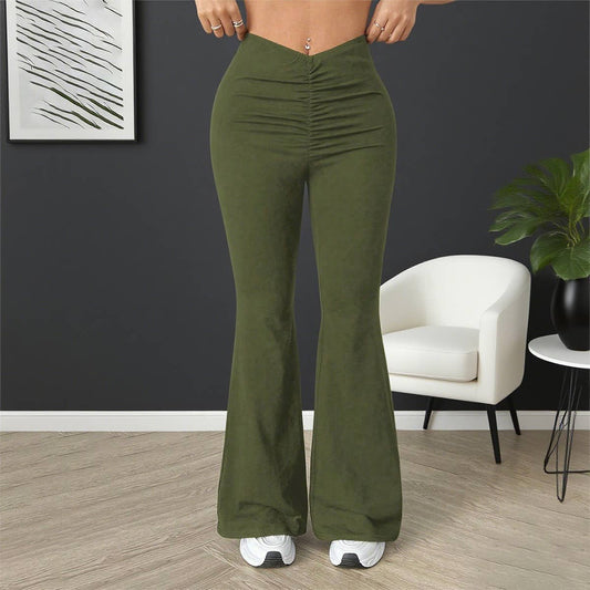 V-shaped waist slimming slightly flared trousers