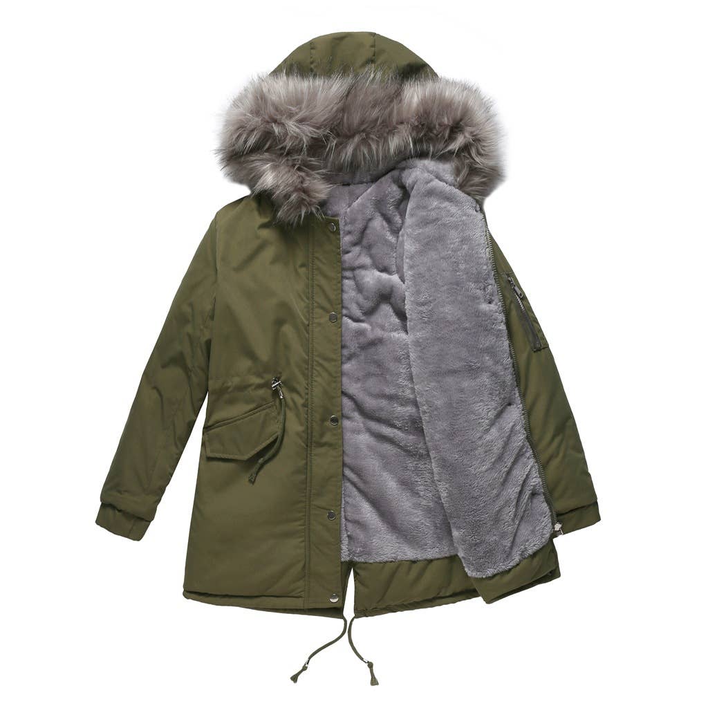 HOODED WARM PADDED JACKET WITH FLEECE