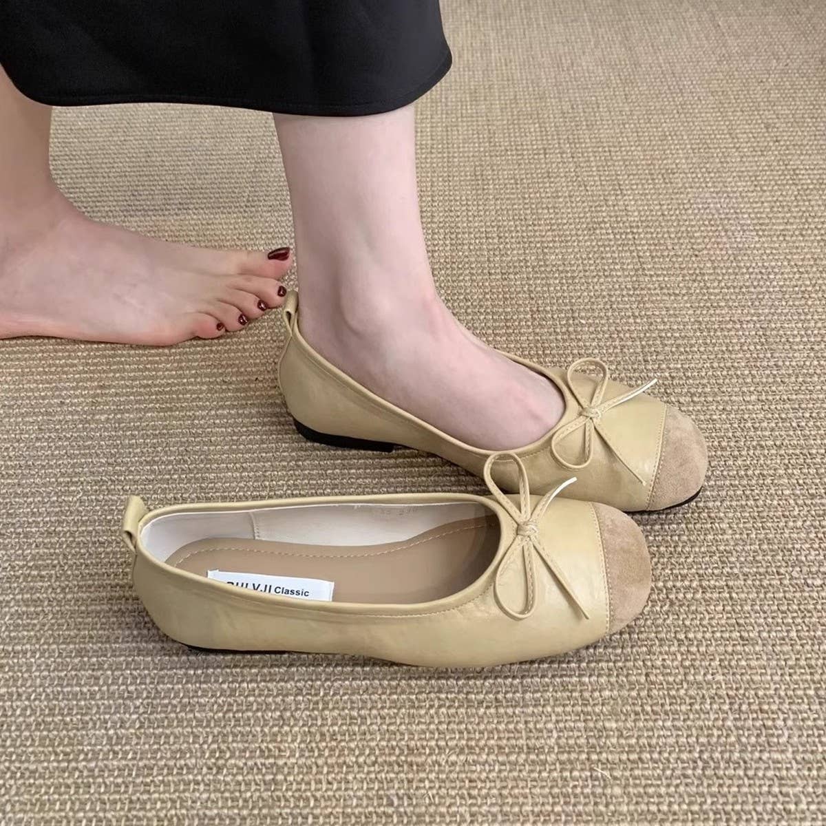 Vintage Bow Slip-On Round Toe Flat Shoes