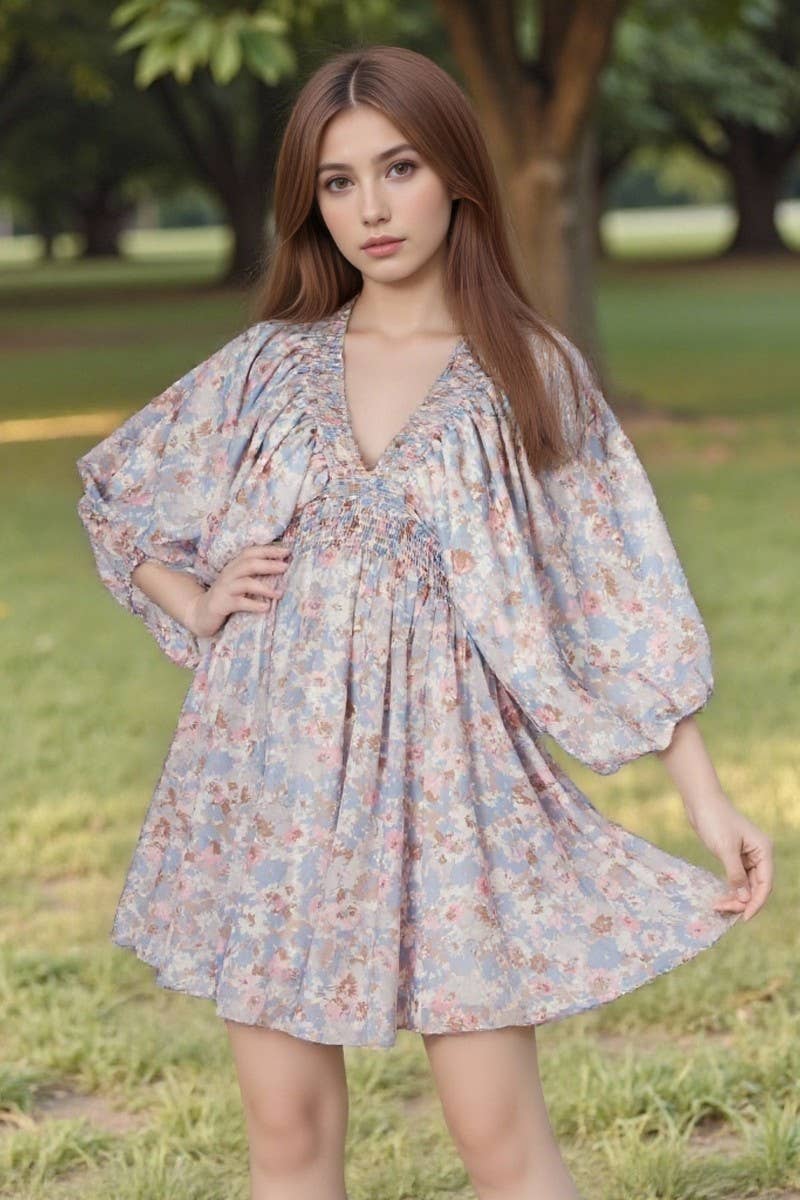 CWDSD8852_SUMMER FLORAL BOHEMIAN SHORT DRESS