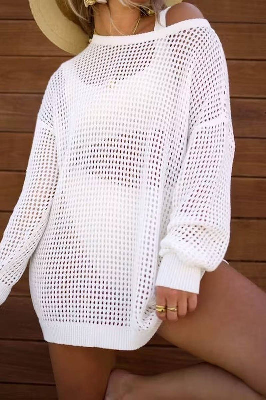 CWTBLL3410_LOOSE FIT SOLID KNIT BIKINI BEACH COVER-UP