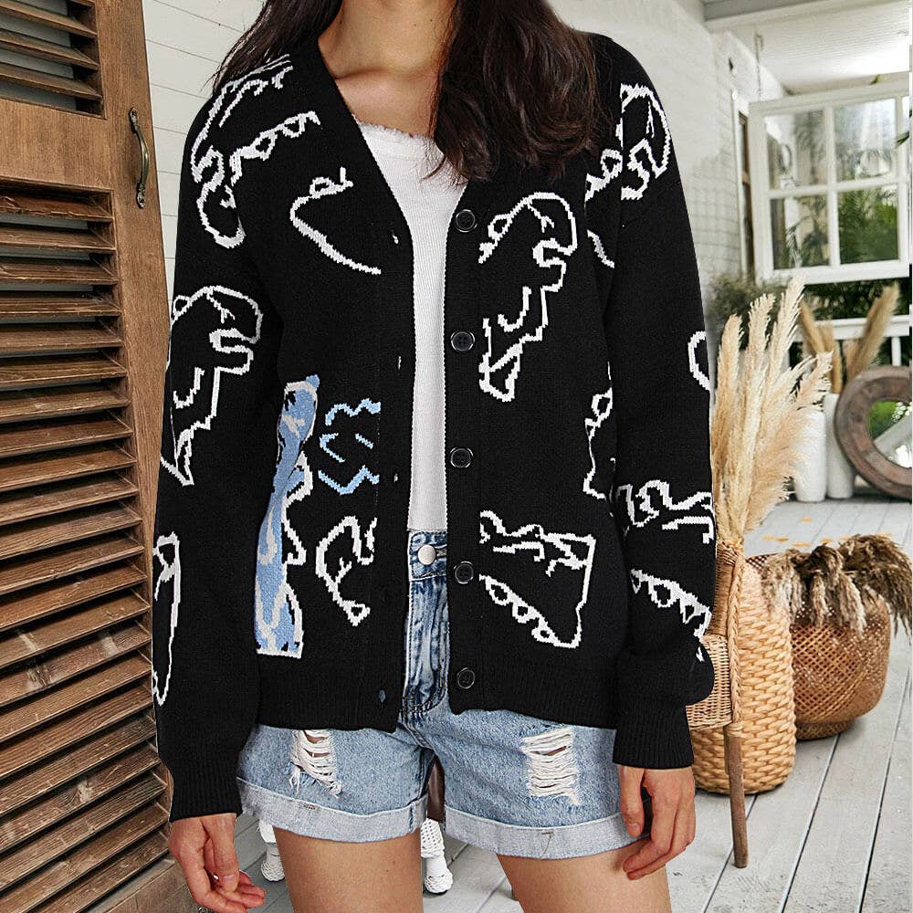 KNIT COAT LOOSE CARTOON DINOSAUR CARDIGAN