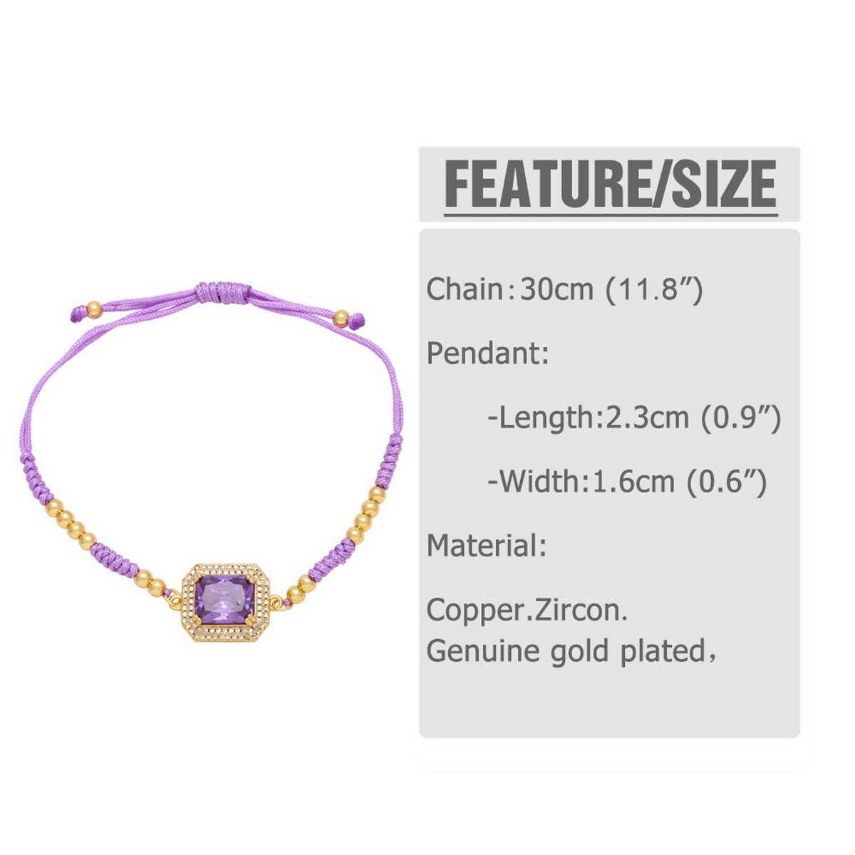 BOHEMIAN COLORED ZIRCON GEOMETRIC SQUARE BRACELET_CWAJE1041