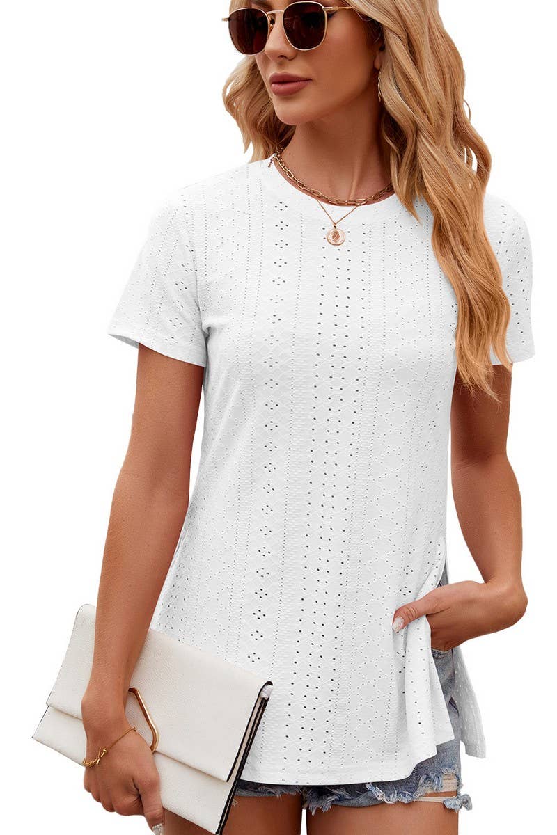 SOLID COLOR CREW NECK SHORT SLEEVE SPLIT TOP_CWTSTS0145