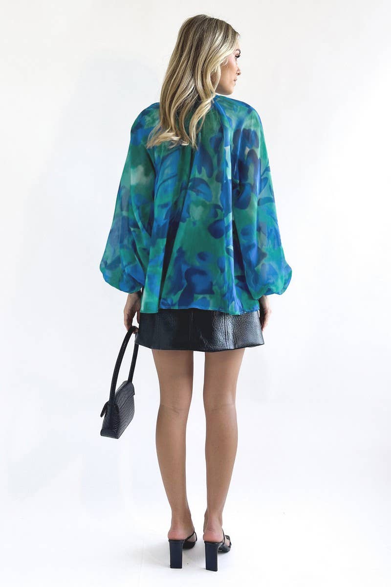 WOMEN TIE DYE MARBLE PRINT BUTTON DOWN BLOUSE_CWTBLL0359