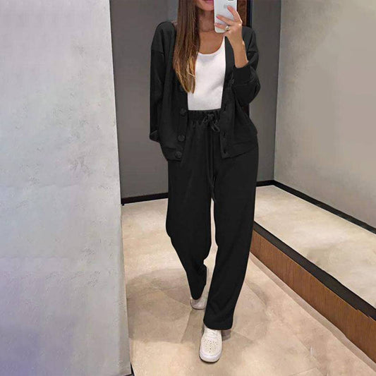 SINGLE-BREASTED CARDIGAN WIDE-LEG PANTS TRACKSUIT