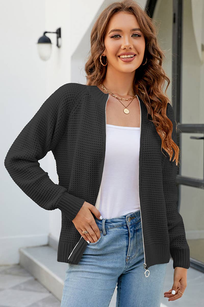 CWOCAL352  Casual Zip-Up Long Sleeve Cardigan