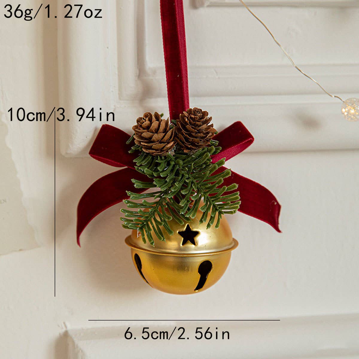 CWMM10369_CHRISTMAS RED VELVET BOW BELL ORNAMENTS DECOR