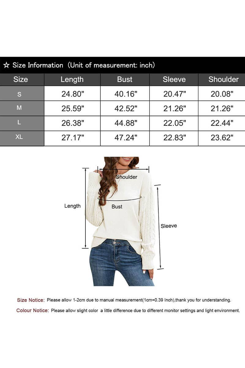 Thick needle round neck twisted rope sweater
