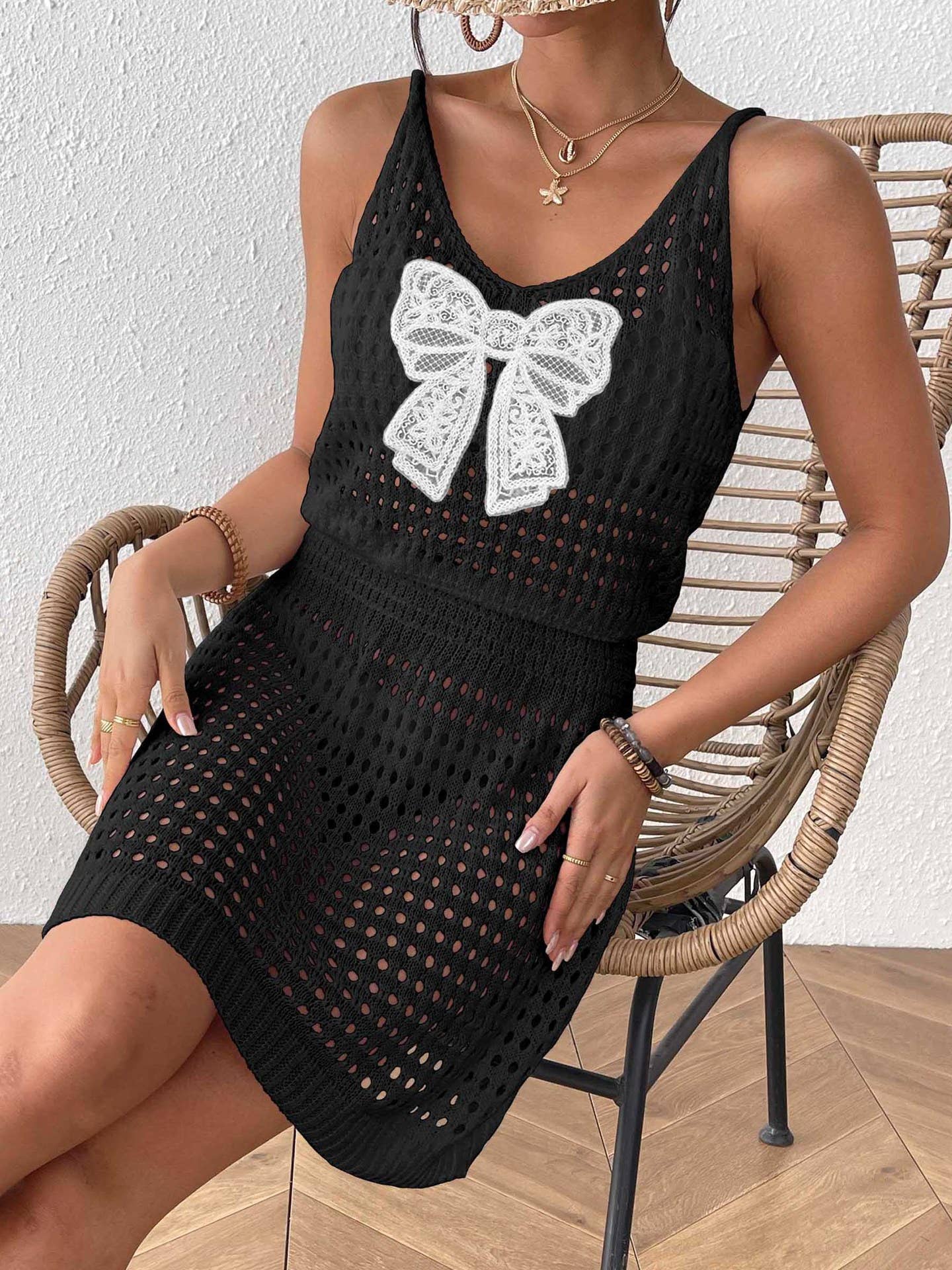 Sexy cutout butterfly patchwork beach dress
