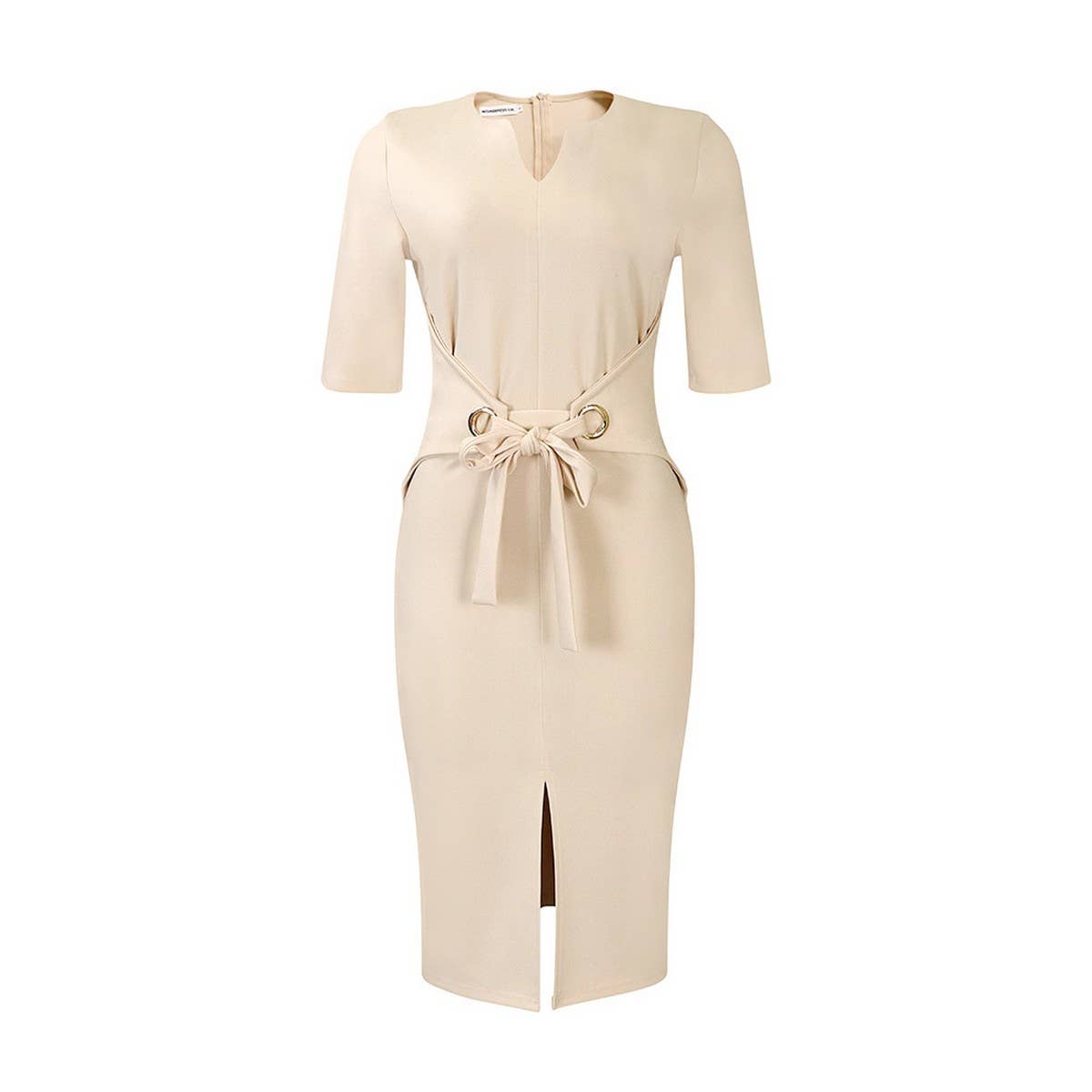 V-NECK SOLID COLOR HIP-HUGGING ELEGANT DRESS