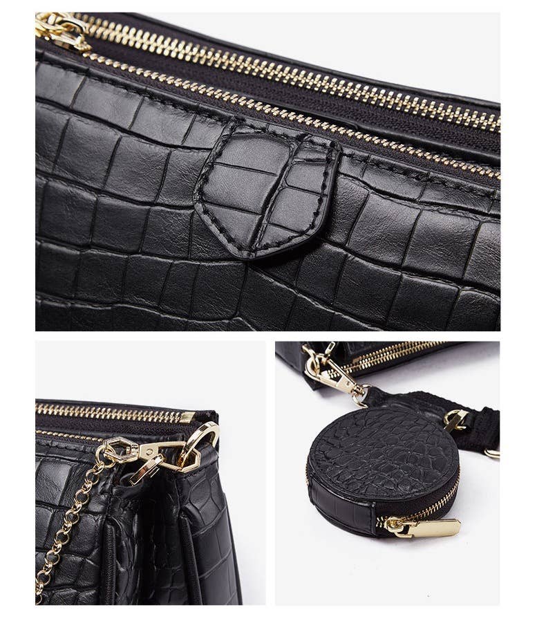 Crocodile-patterned PU small shoulder bag