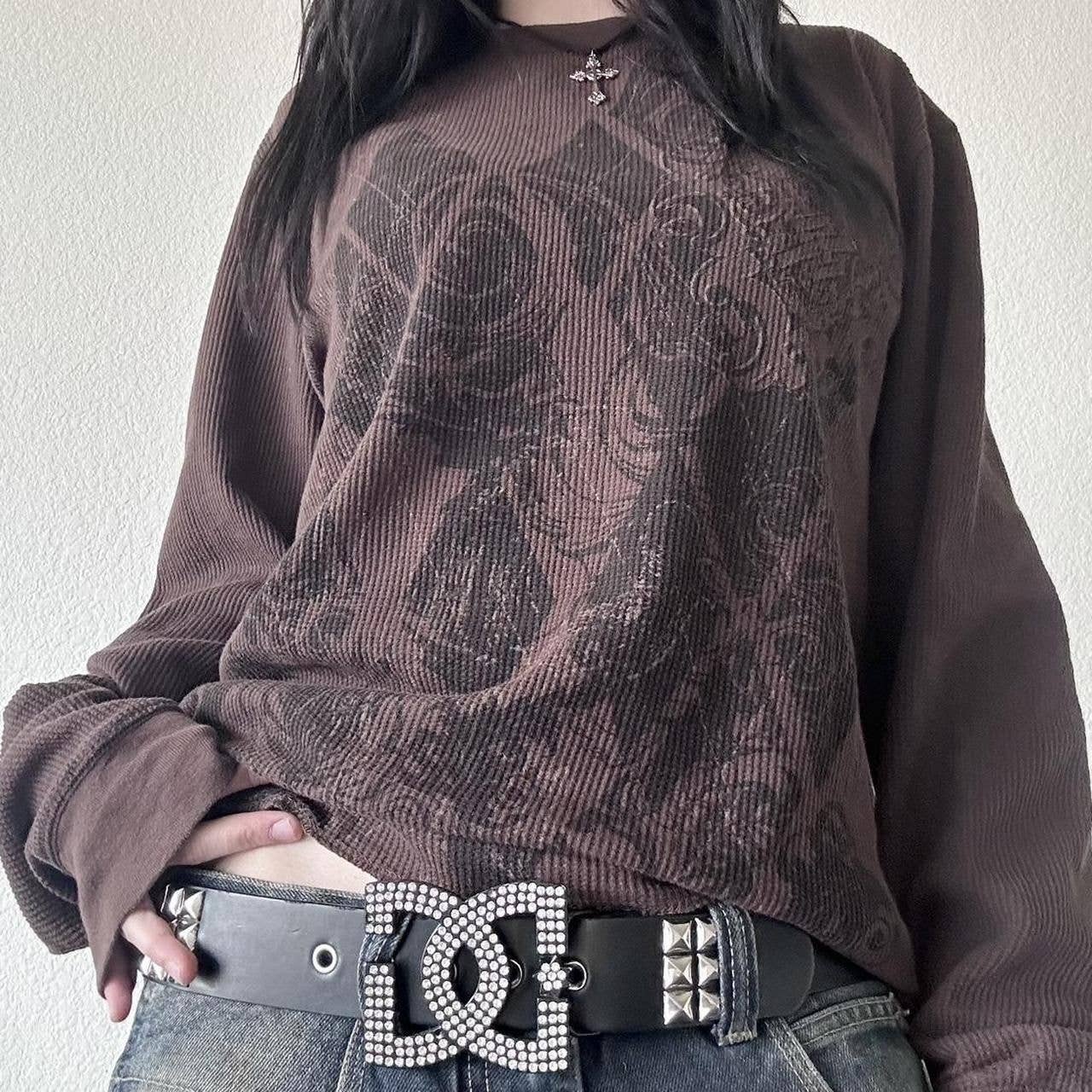 Round-neck printed long sleeve striped shirt