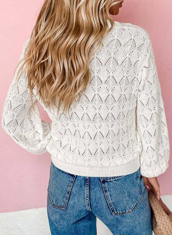 LONG SLEEVE CROCHET V-NECK CARDIGAN