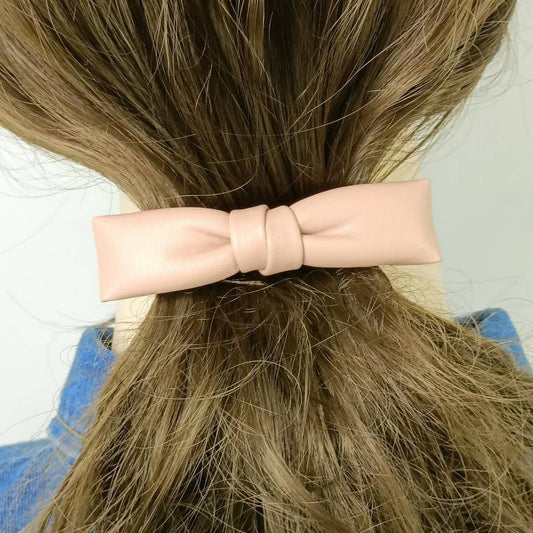 Elegant Simple PU Leather Bow Hair Barrette