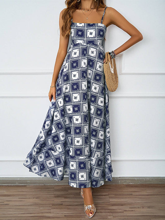 PRINTED HALTER HALTER HIGH-WAISTED A-LINE DRESS