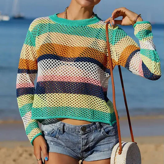 RAINBOW PATCHWORK BIKINI BEACH KNIT SMOCK