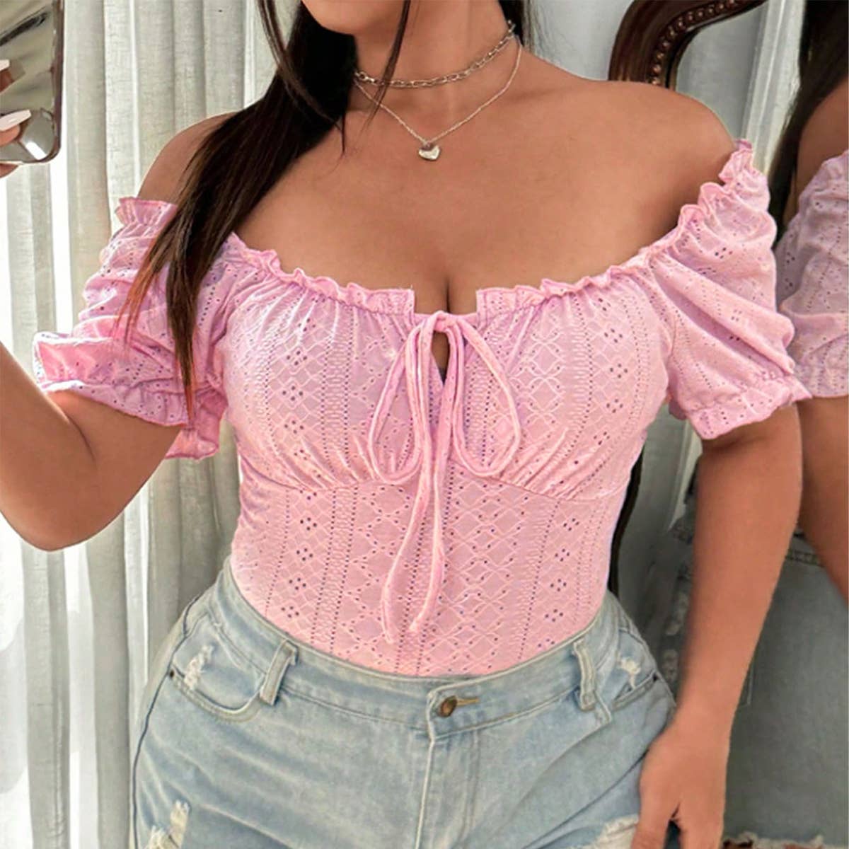 Sweet Square Neck Slim Fit Short Sleeve Top