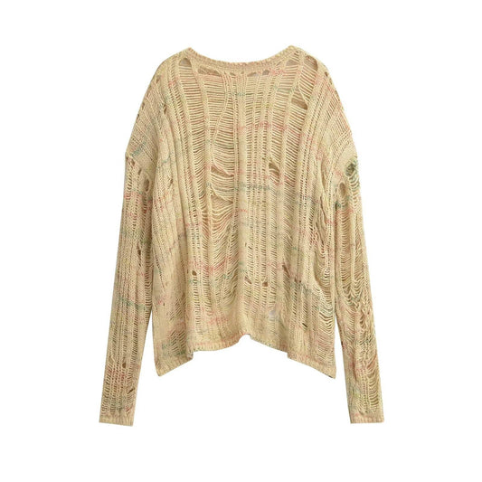 WOMEN'S SLOUCHY CREW-NECK RIPPED SWEATER