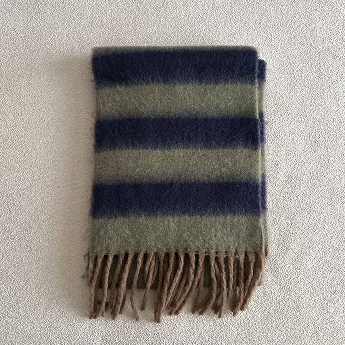Blue-Brown Stripe Scarf - Thick Winter Wrap_CWASC2332