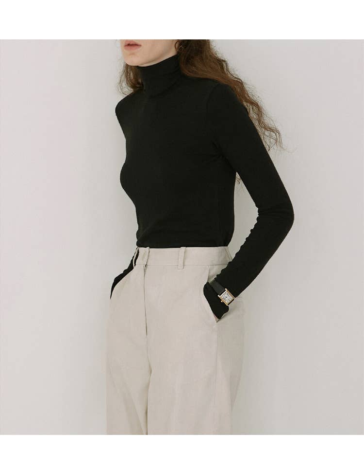 SLIM-FIT HIGH ELASTIC LONG SLEEVE FOLDED T-SHIRT