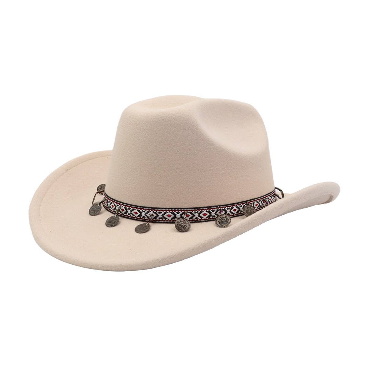 New Western Ethnic Wool Cowboy Fedora Hat_CWAH04467