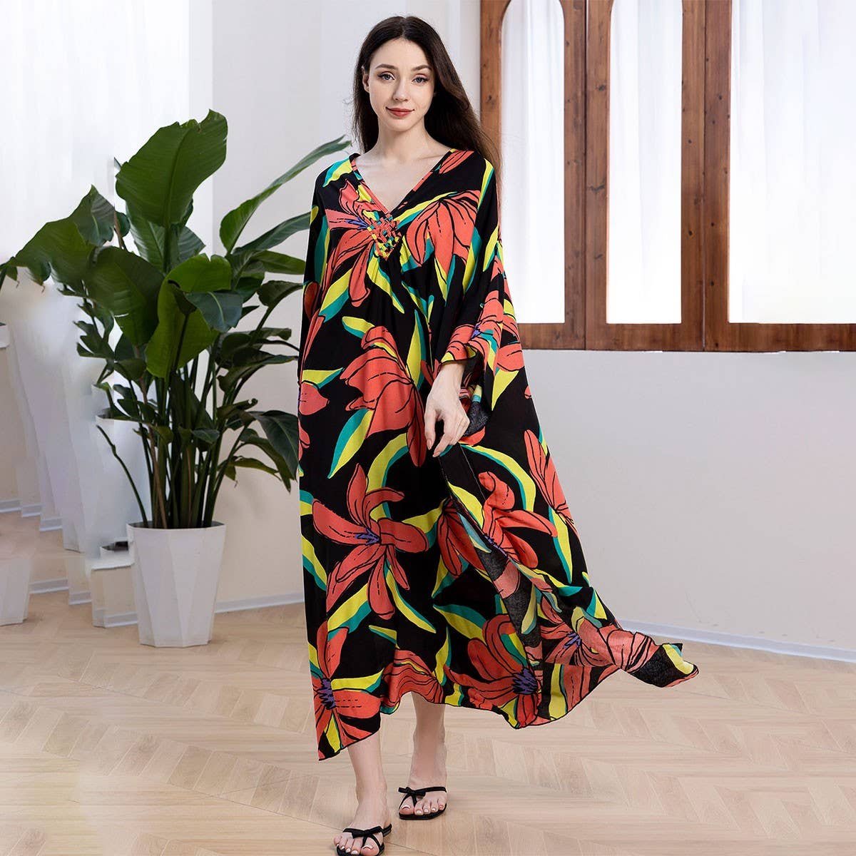 Handwoven Rayon Beach Cover-Up Maxi Caftan