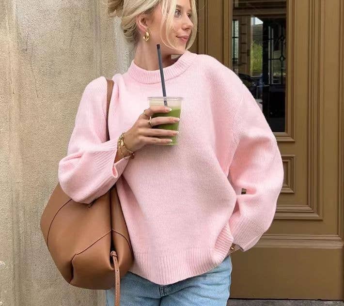 Sweet round-neck casual pullover sweater