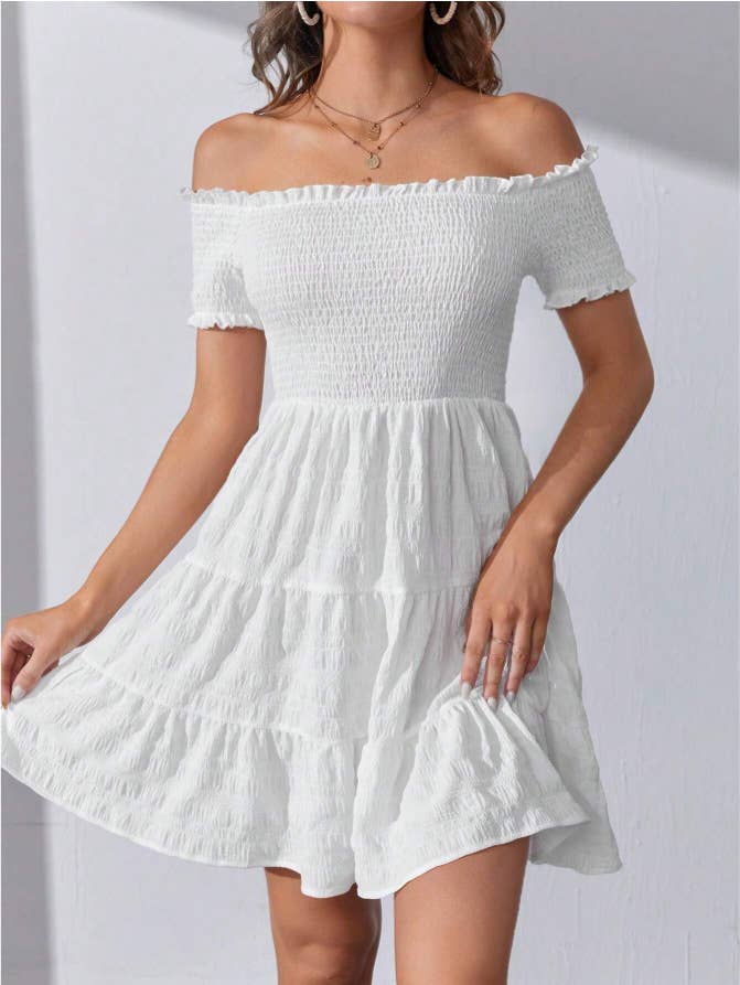 Ruffled off-the-shoulder cable-tied dress