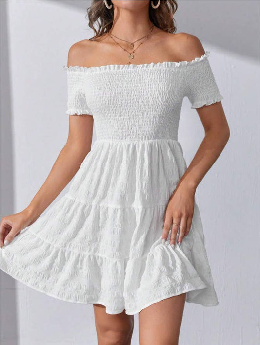 Ruffled off-the-shoulder cable-tied dress