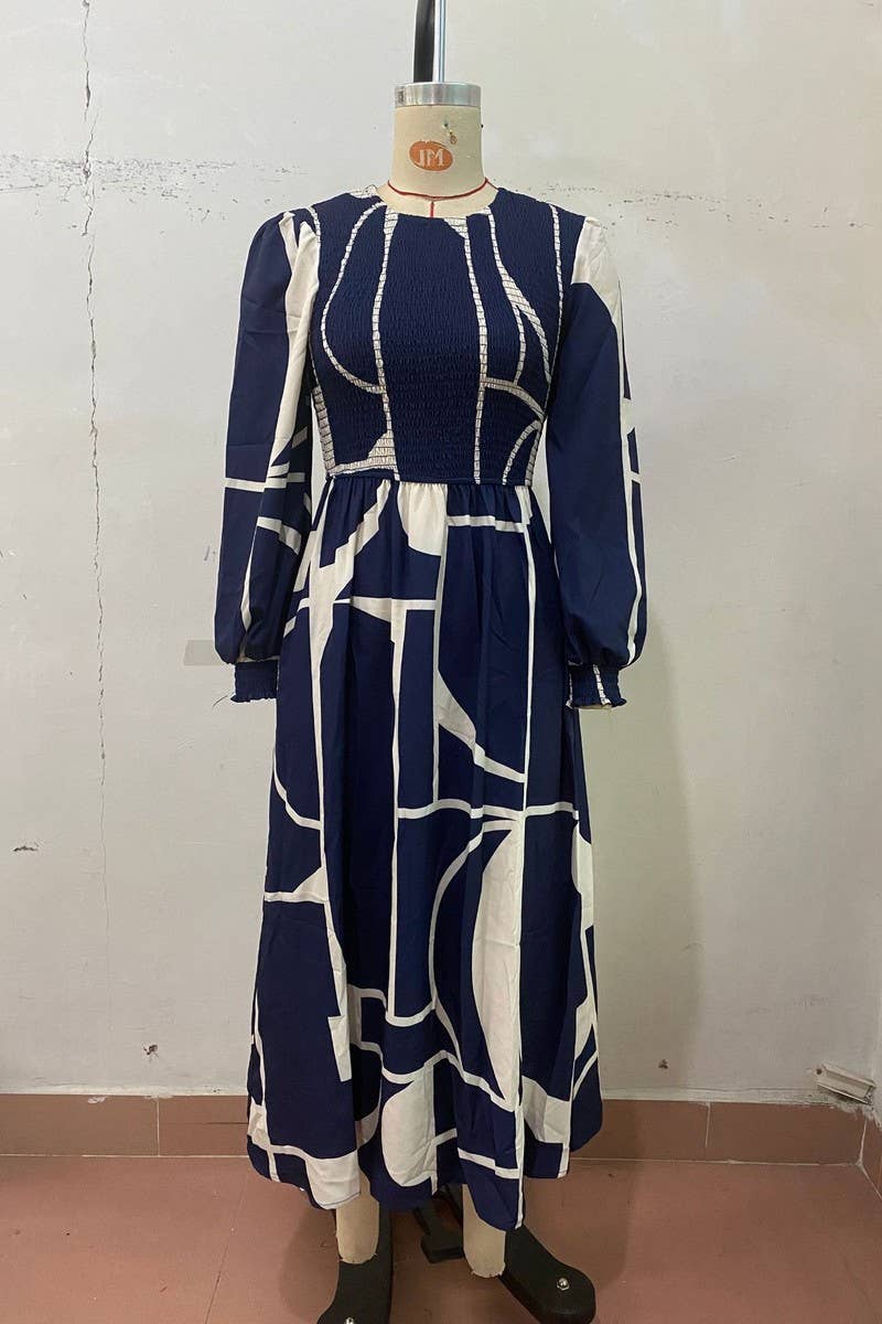 CWDMD4524_SPRING AND AUTUMN LONG SLEEVE PRINTED DRESS