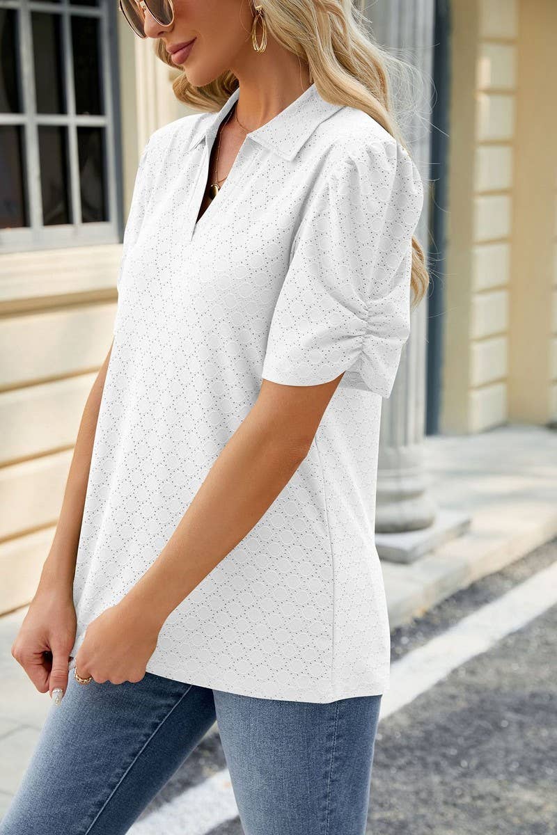 LAPEL SHORT SLEEVE CIRCLE CASUAL T SHIRT_CWTSTS0282