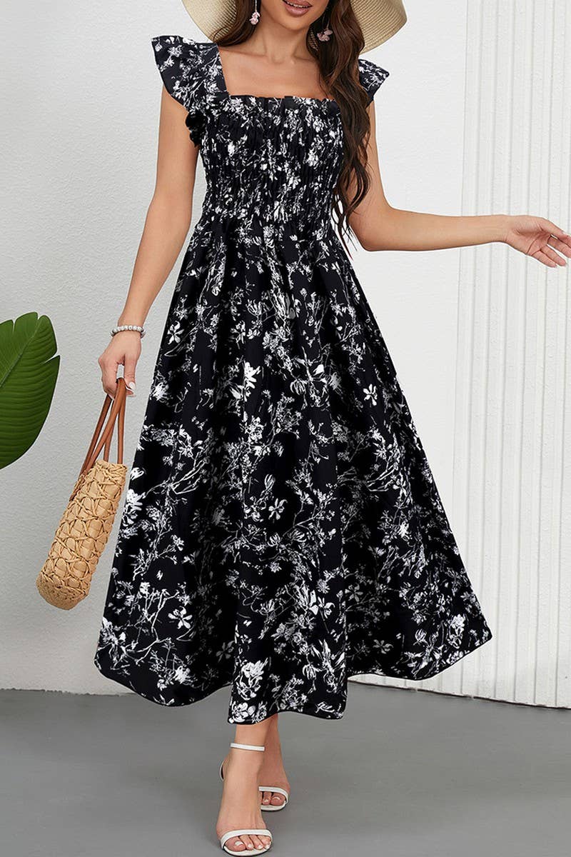 CWDMD6205_FLORAL FLUTTER SLEEVE SQUARE NECK MAXI DRESS