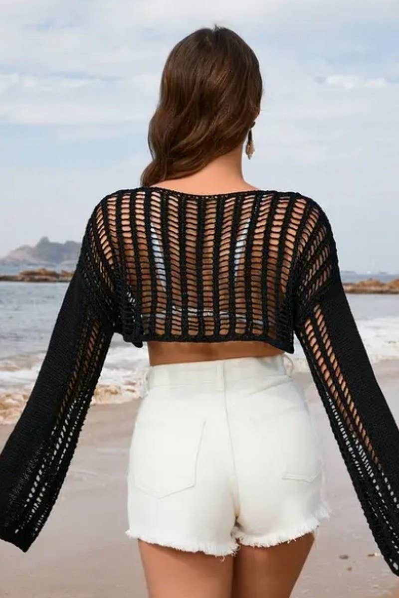 CWTTL1986_SUMMER LOOSE ROUND NECK HOLLOW CARDIGAN