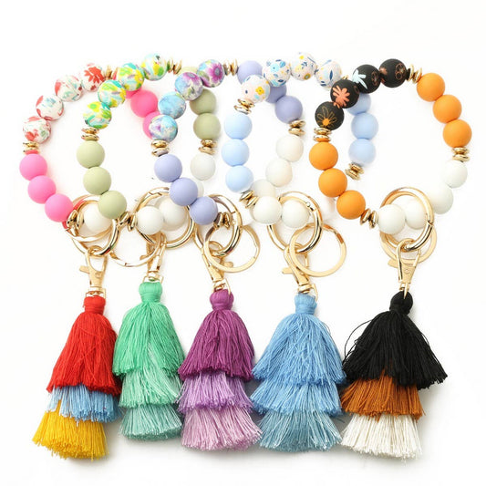 Bohemian Tassel Silicone Bead Bracelet with Prints_CWAB5019