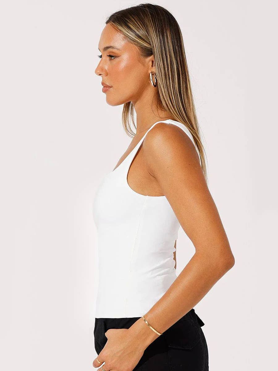 Solid color square neck slimming halter top