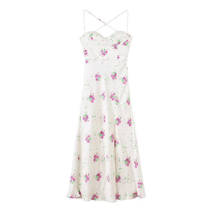 Strapless collar print cross-strap halter dress