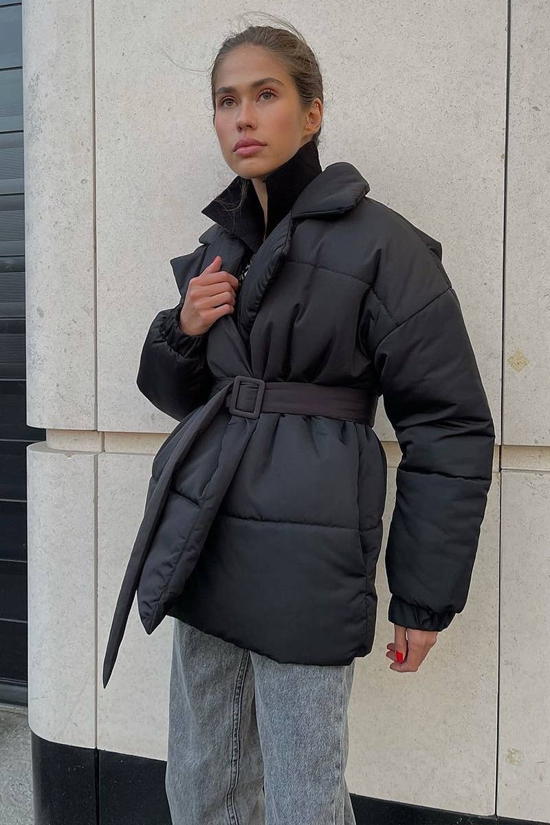 CWOCO0367_SOLID COLOR COTTON-PADDED JACKET WITH LAPEL WAIST