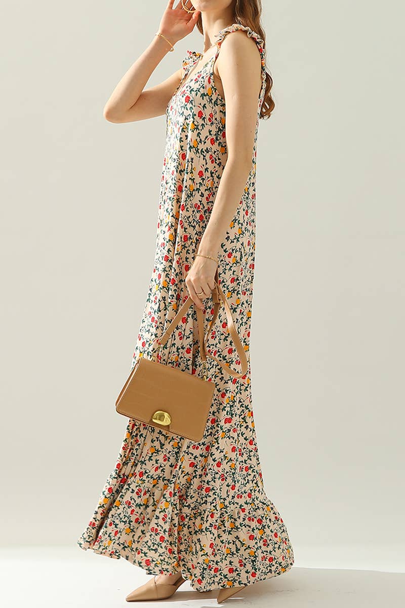 CWDMD542_MAXI RUFFLE DETAILED SLEEVELESS DRESS