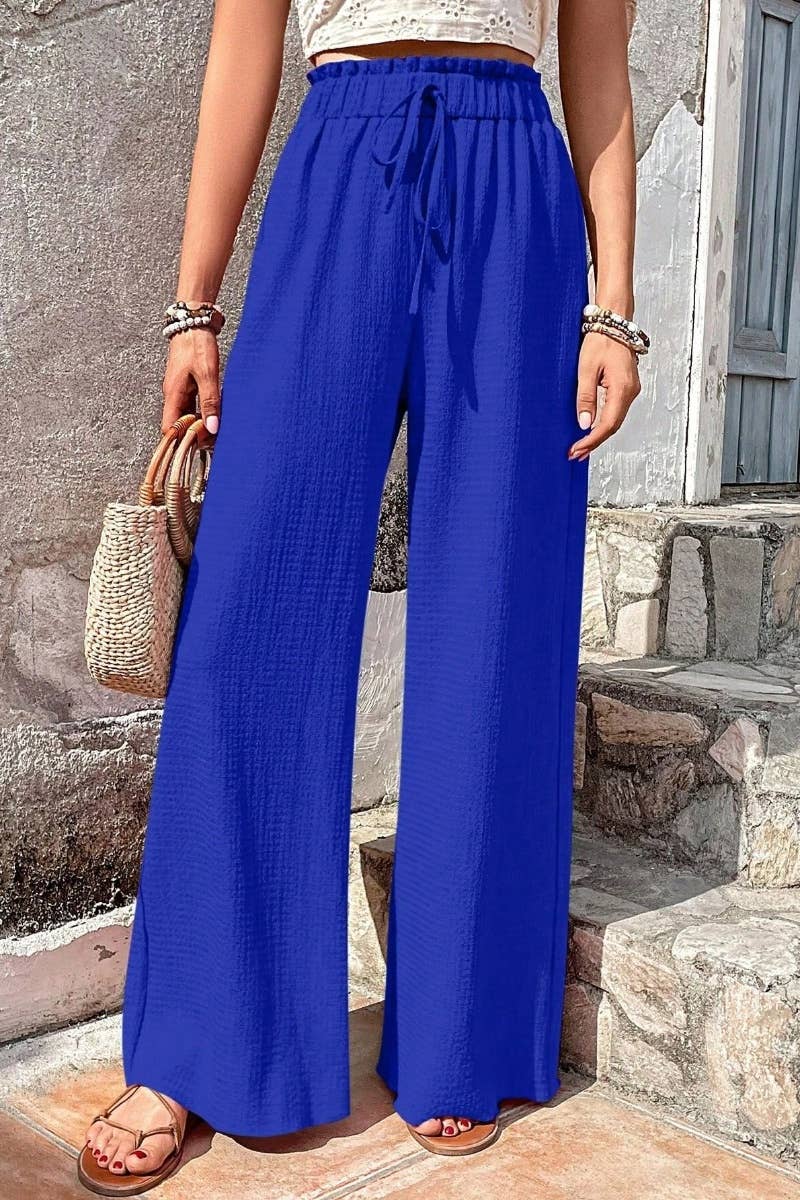 CWBMP0142_SUMMER CASUAL BUBBLE PLAID WIDE-LEG PANTS