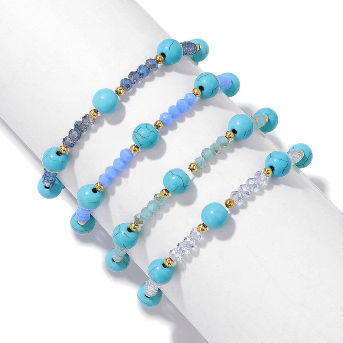 CWAJE4237_FASHION TURQUOISE GLASS BEAD STRETCH BRACELET
