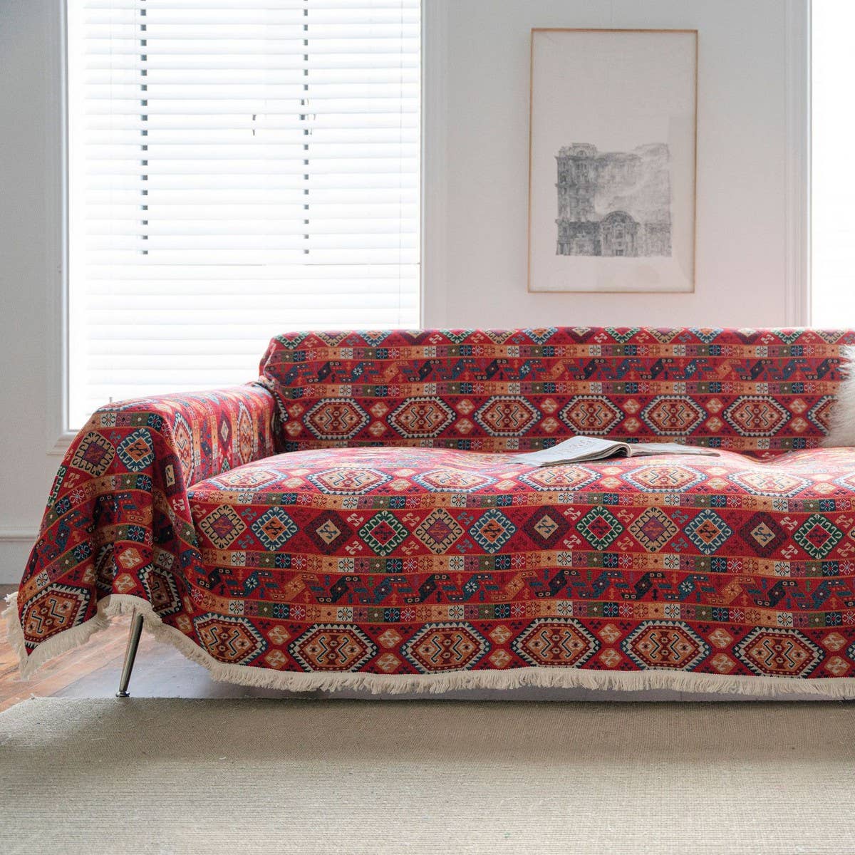 BLUE FLORAL JACQUARD SOFA THROW_CWMM1647