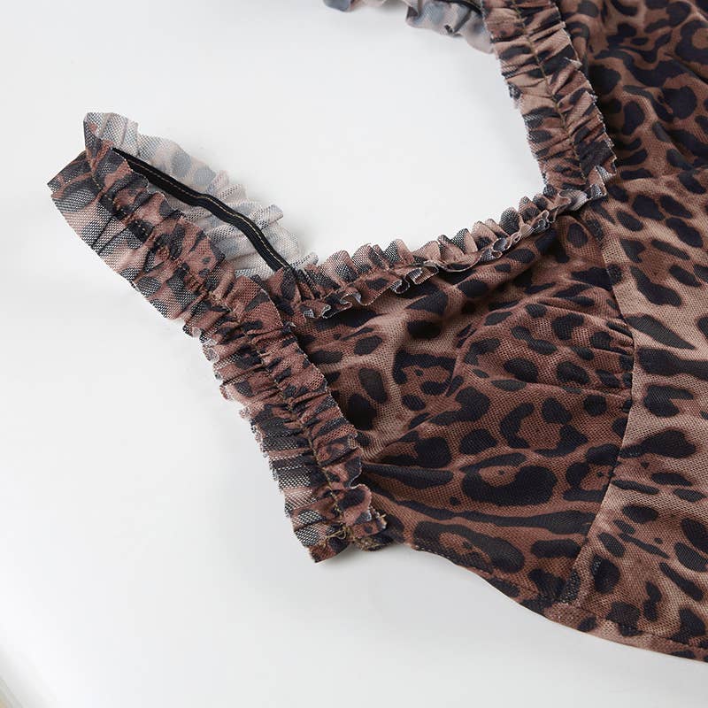 Leopard print sleeveless slim-fit V-neck dress