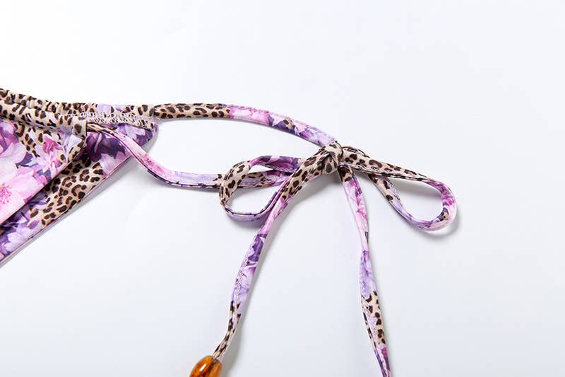 Leopard Floral Halter Tie Bikini Set