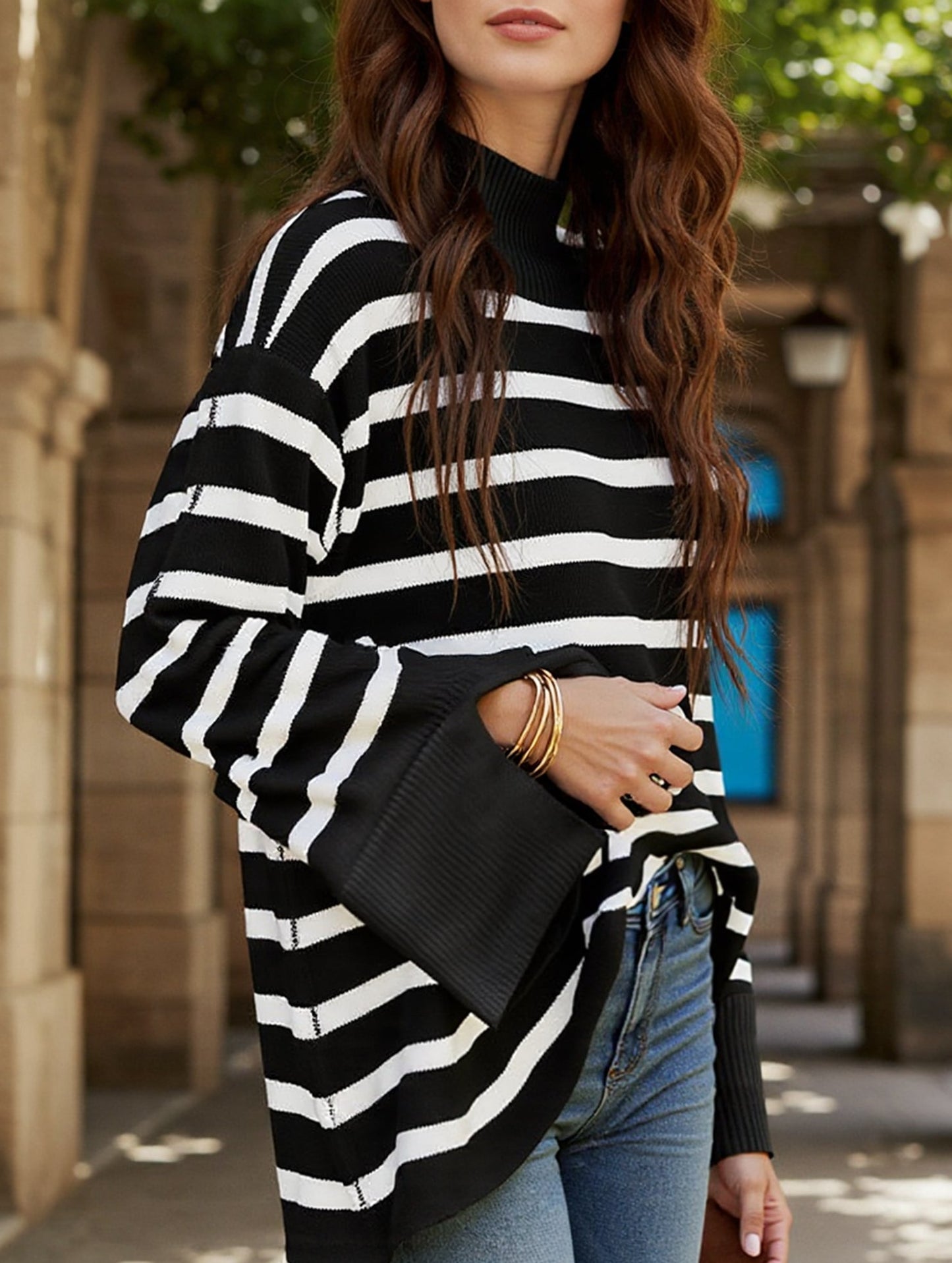 Striped turtleneck sweater
