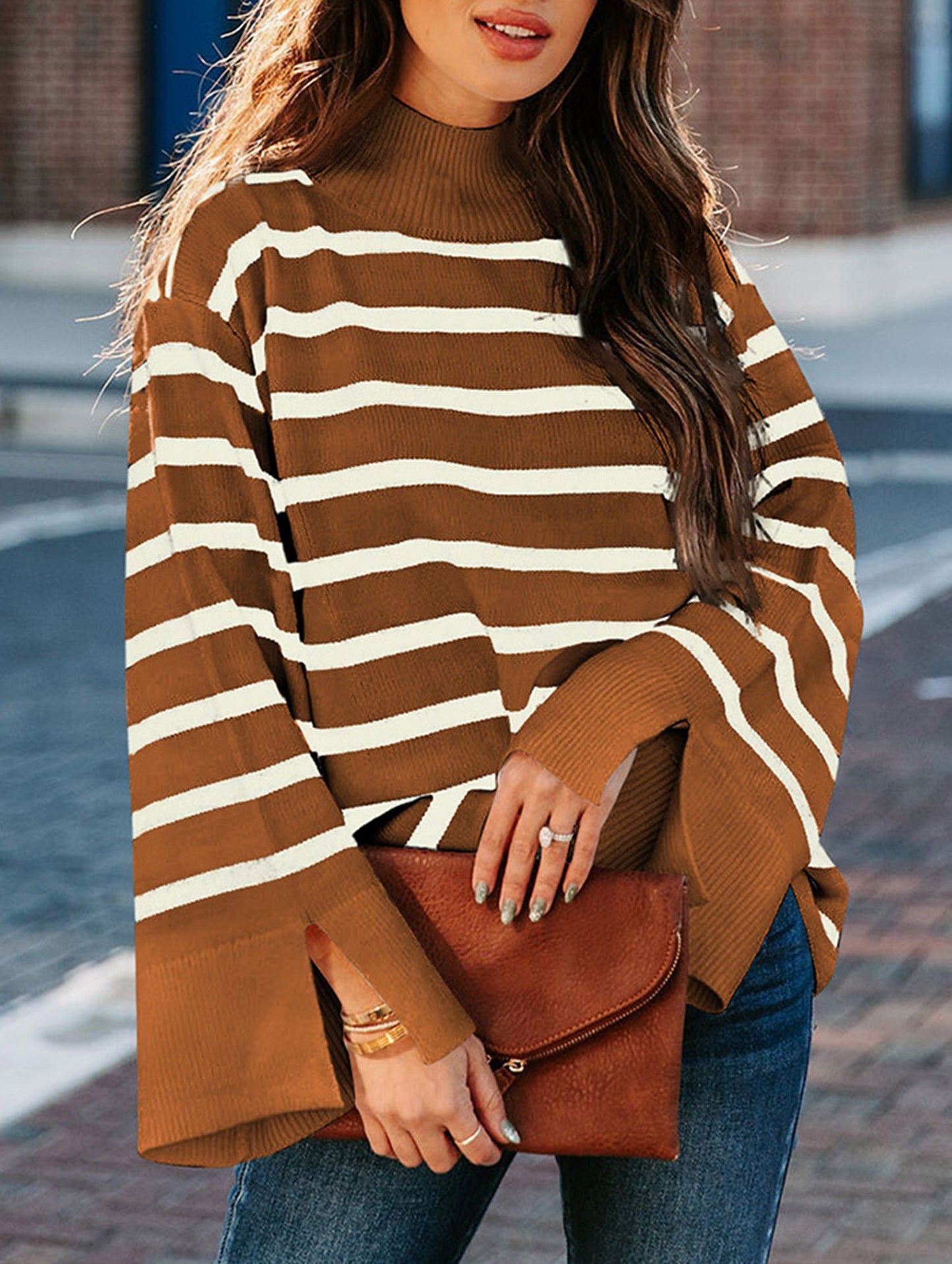 Striped turtleneck sweater