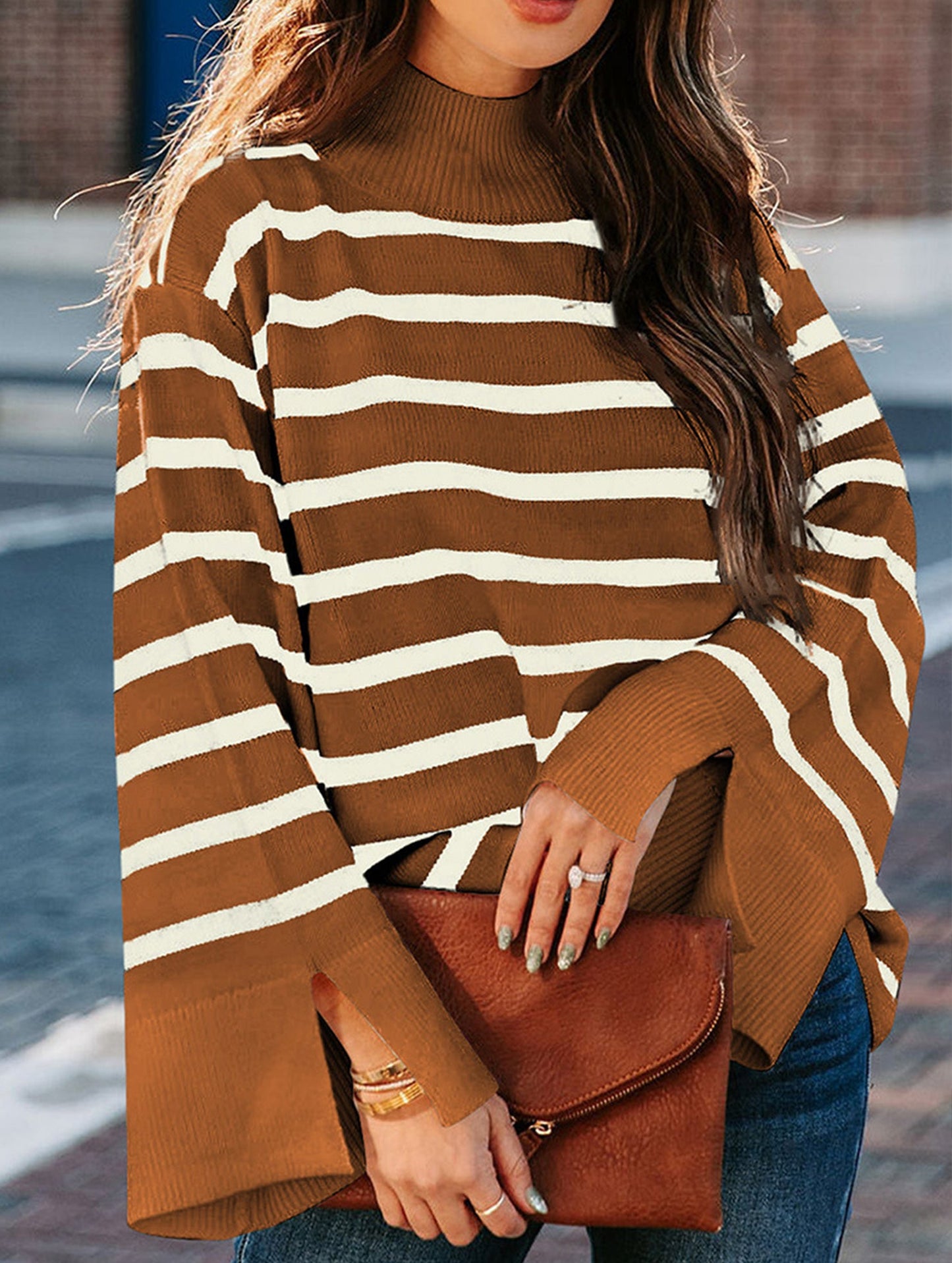 Striped turtleneck sweater